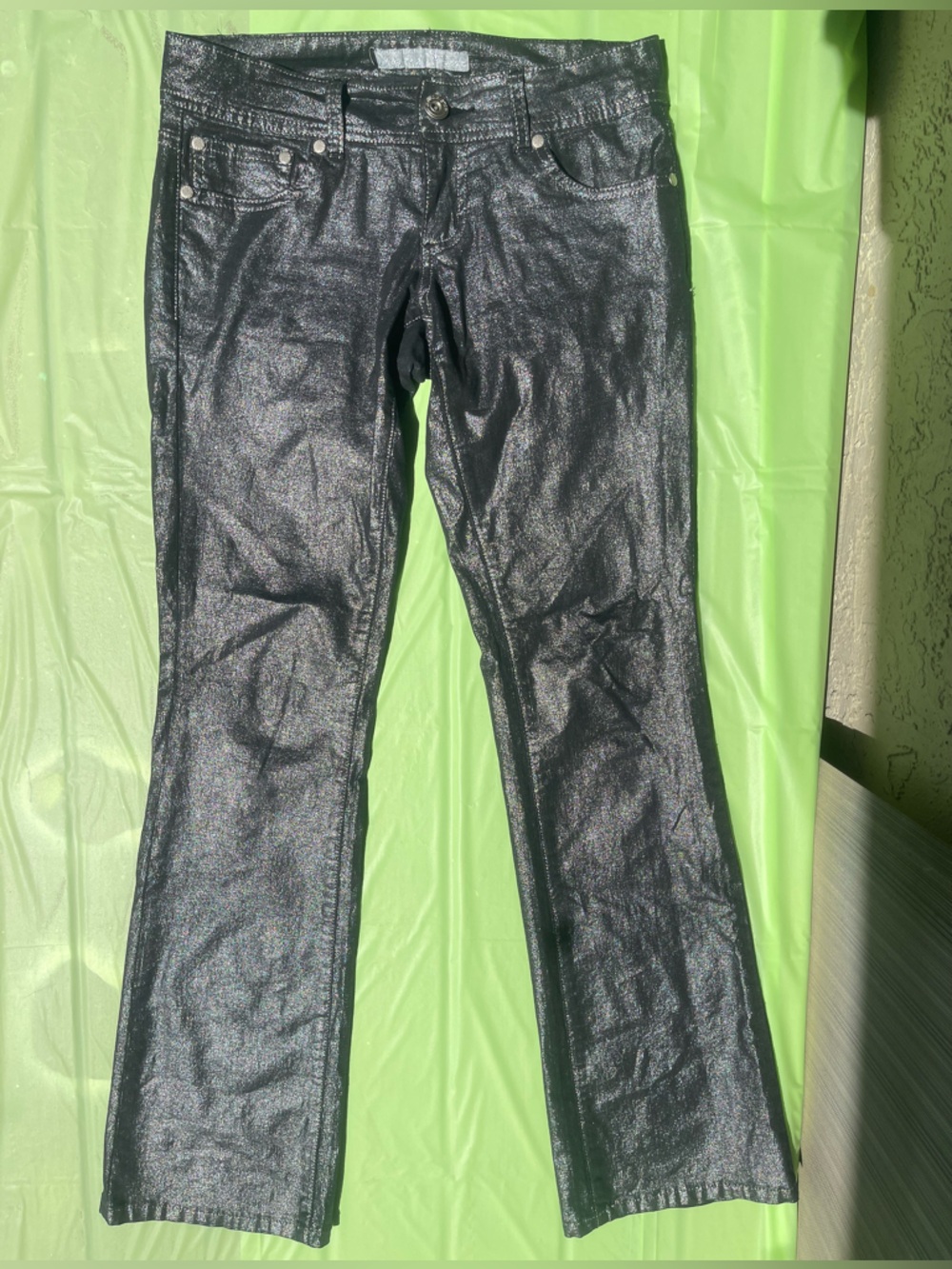LOW RISE METALLIC BLACK/GRAY BOOT LEG JEANS VANILLA STAR JEANS SIZE 3 JUNIORS